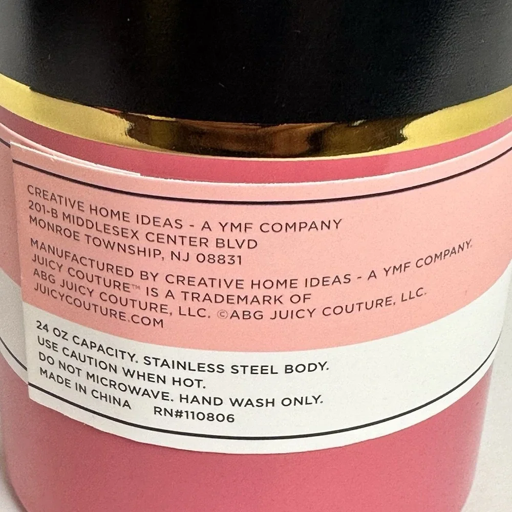Juicy Couture Pink Black Gold Varsity Logo Stainless Steel Tumbler 24 Oz